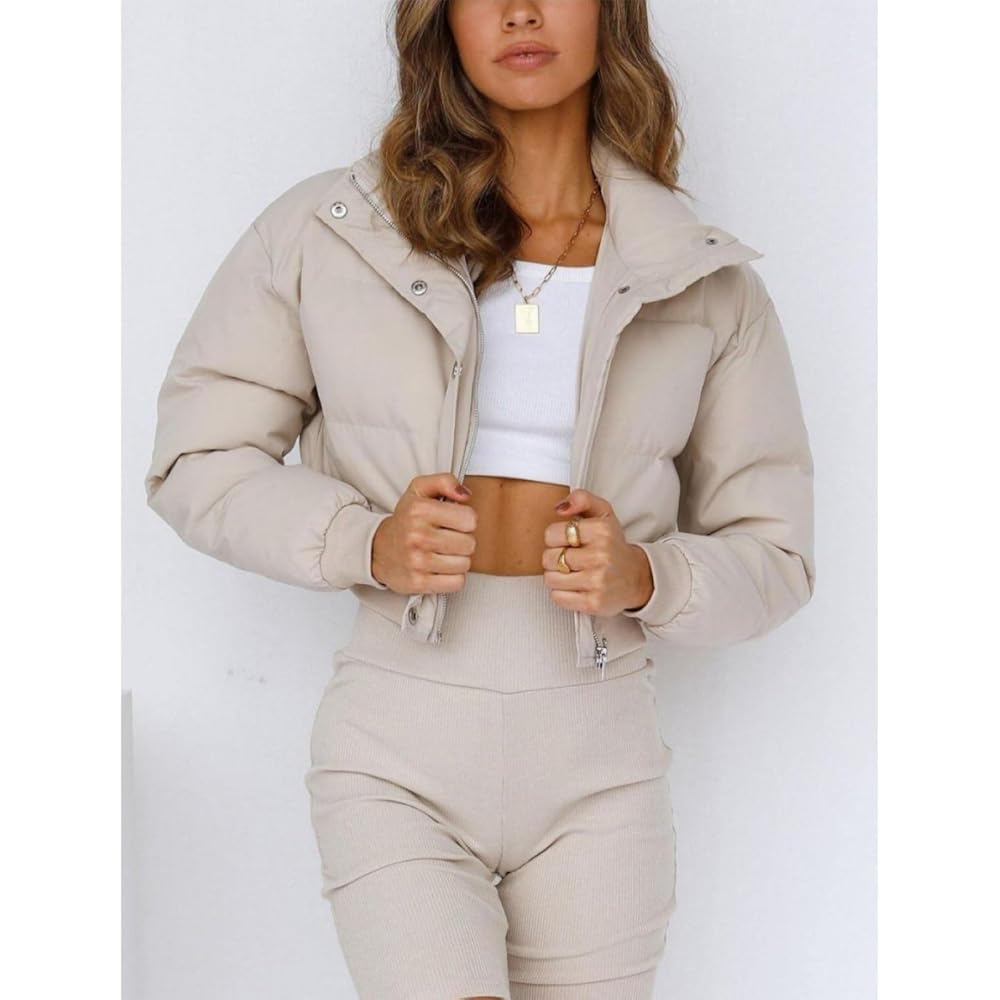 Amazon.com: HGKPFGTF Beige,S, Women's Winter Cropped Puffer